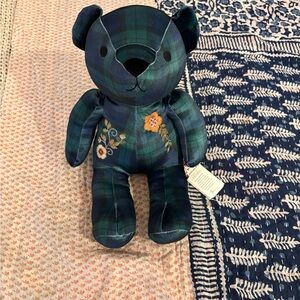 NWT Johnny Was  Embroidered Bear Plush - Dark Green/Blue